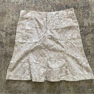 Eddie Bauer Skirt Womens 12 Petite Linen Cotton Blend Cream Tan Floral Boho
